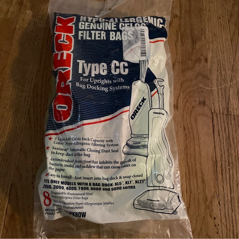 8 Pack Oreck Type CC Hypo-Allergenic CELOC Vacuum Filter Bags CCPK8DW NEW‎